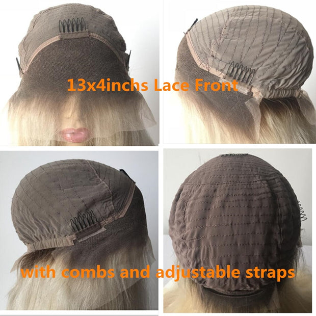 Silky Straight Lace Front Wig Grey Blonde  Human Hair Wig