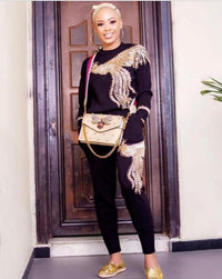 Thumbnail for Long Sleeve Beading Baggy Pants Rock Style