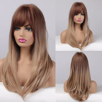 Thumbnail for Straight Wigs With Bangs Black to Brown Ombre Synthetic Wigs