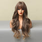 Brown Blonde Highlight Synthetic Wigs With Full Bangs