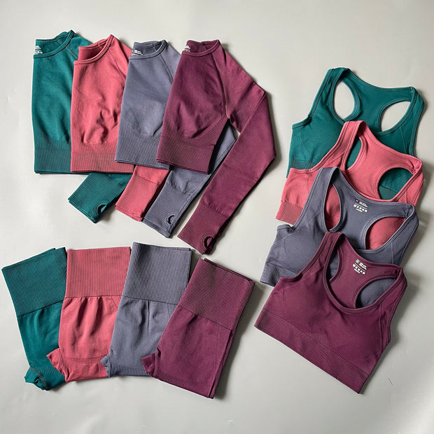 Yoga Set Seamless Gym Set Bras + Leggings + Shirts