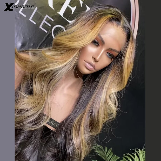 Pre Plucked Honey Blonde Brown Highlight Malaysian Remy 5*5 Silk Top Lace Wig