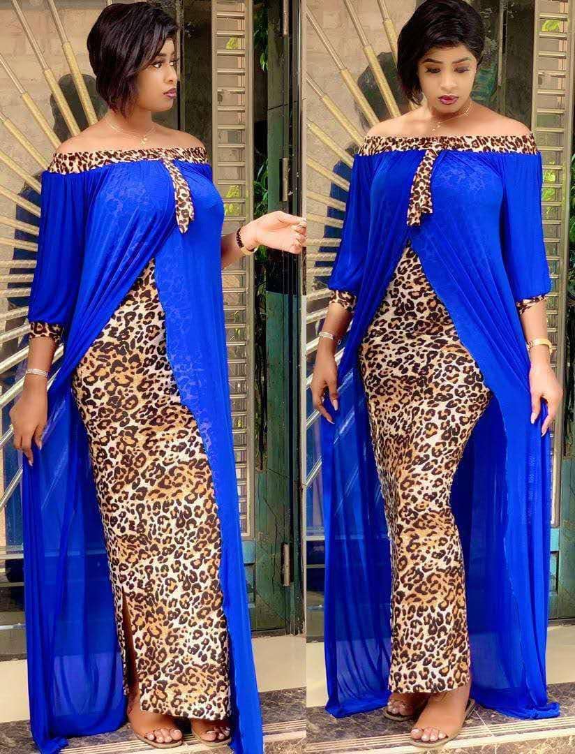 Maxi Dress Women's Leopard Slash Neck Off the Shoulder Backless