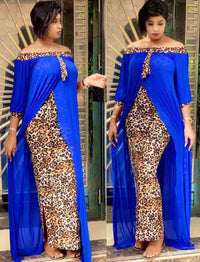 Thumbnail for Maxi Dress Women's Leopard Slash Neck Off the Shoulder Backless