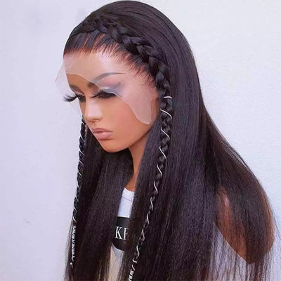 Glueless Yaki Straight  Lace Front Wigs- Natural Color