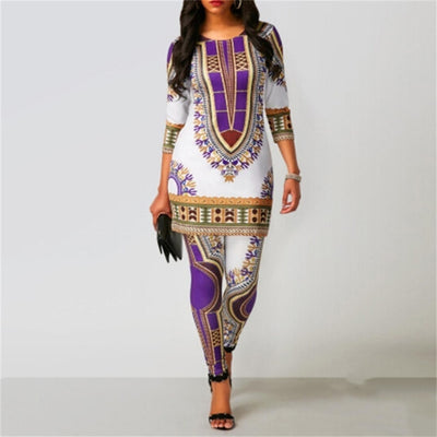 Top Pants Suit Dashiki Print Ladies Clothes Robe
