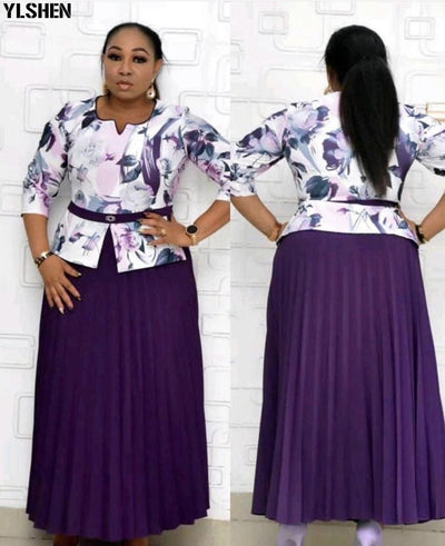 Dashiki Patchwork Pleated Plus Size Outfit