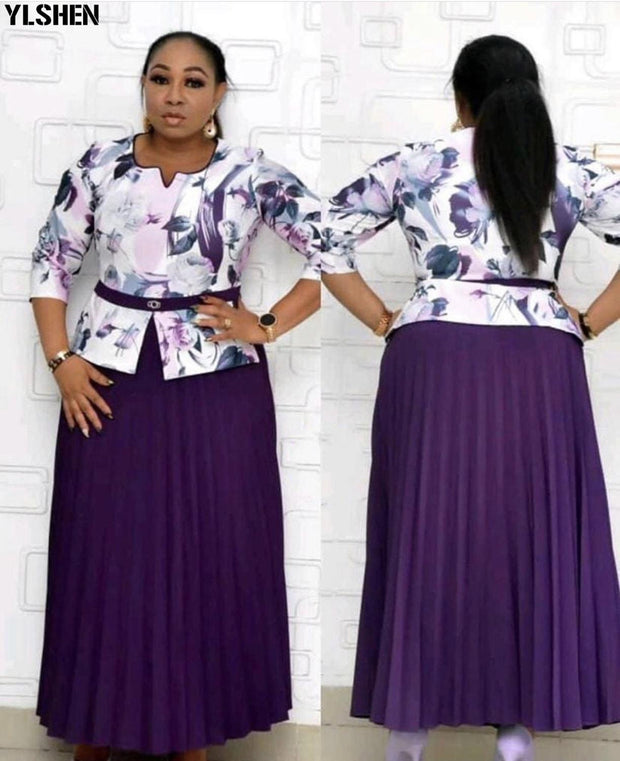 Dashiki Patchwork Pleated Plus Size Outfit