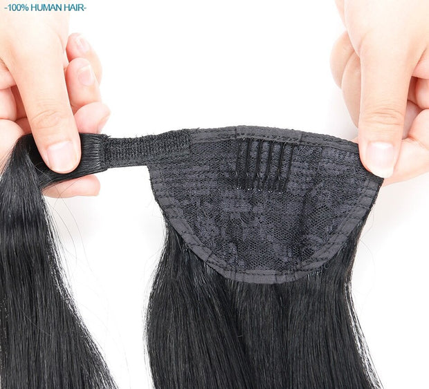 Ponytail Human Hair Machine Remy Straight