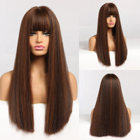 Thumbnail for Straight Brown Ombre Natural Hair Wigs -Heat Resistant