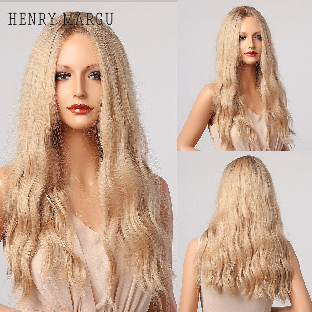 Ombre Brown Blonde Wig Long Wavy Middle Part