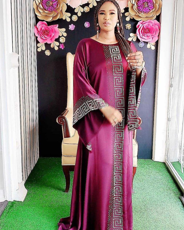 Dashiki Dress Silk Beading Abaya Bandage Maxi