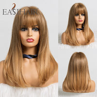 Thumbnail for Straight Wigs With Bangs Black to Brown Ombre Synthetic Wigs