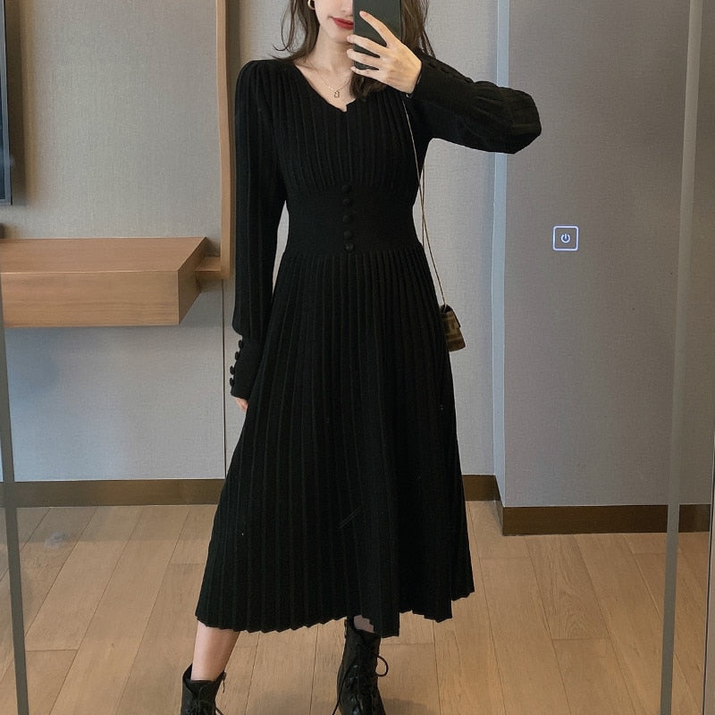 Vintage Elegant Office Sweater Dress Female