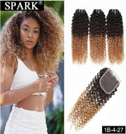Ombre Mongolian Afro Kinky Curly Hair Bundles With Closure