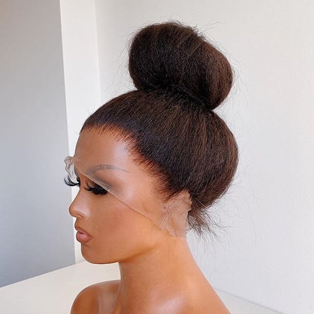 Glueless Yaki Straight  Lace Front Wigs- Natural Color