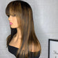 Highlight Blonde Silky Straight Human Hair Wigs With Bangs