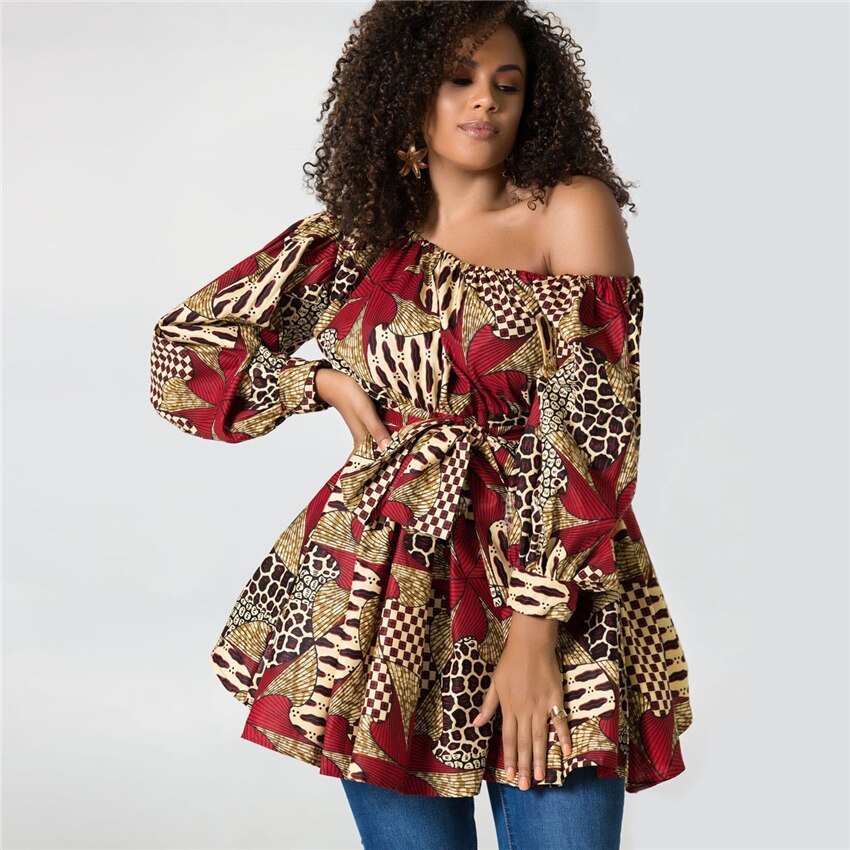 Tilting Shoulder Two Wear Dashiki Africa Style Print