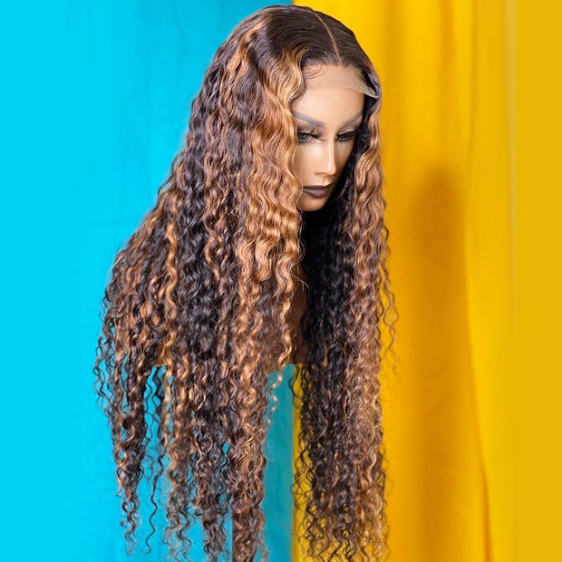 Preplucked Brazilian Curly Wig Colored Frontal 30 Inch Ombre