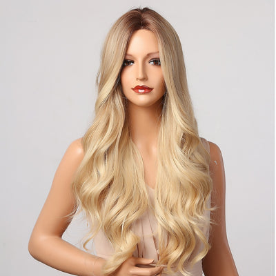 Ombre Brown Blonde Wig Long Wavy Middle Part