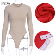 Neck Long Sleeve Solid White Sexy Bodysuit