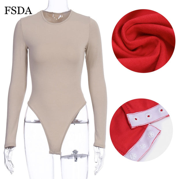 Neck Long Sleeve Solid White Sexy Bodysuit