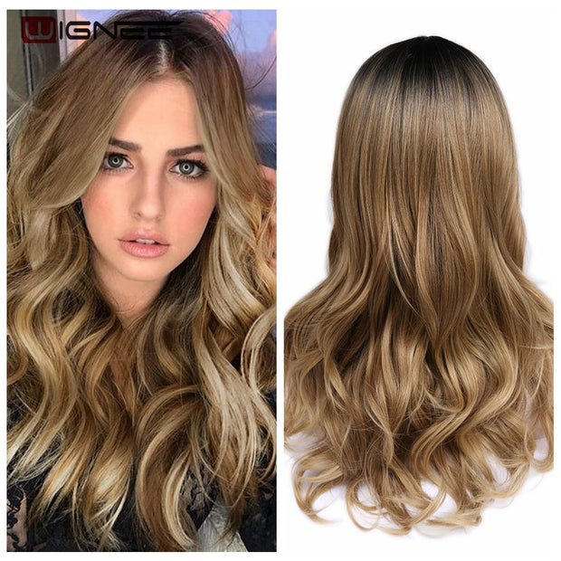 Long Wavy Natural Hair Temperature 3 Tone Ombre Brown Glueless