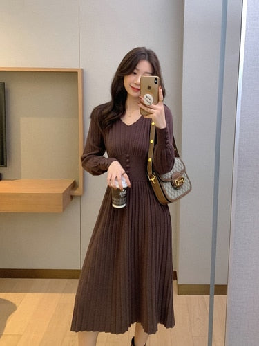 Vintage Elegant Office Sweater Dress Female