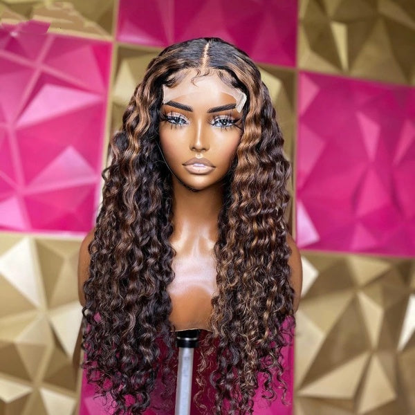 Highlight Curly 13x4 Lace Front Human Hair Wigs 150% Density