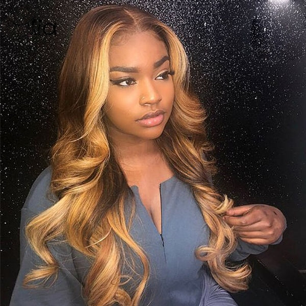 Highlight Ombre Brown Lace Frontal Wig -  Remy Peruvian