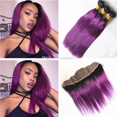 Purple Two-Tone Straight Hair Bundles