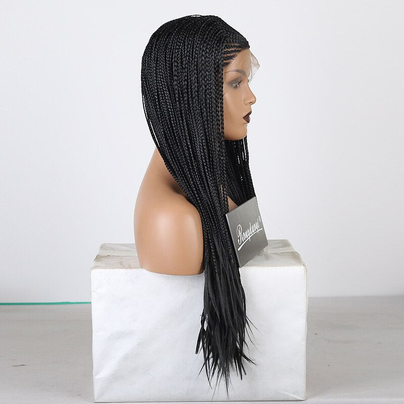 Side Part Braided Box Braids Wig Long Black Hair