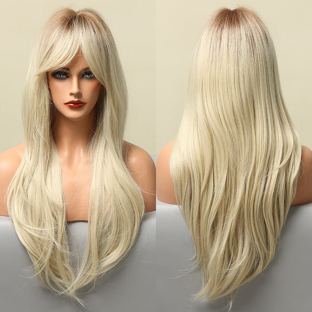 Ombre Brown Wigs With Full Bangs