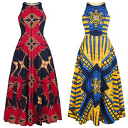 African Clothes Round Neck Dashiki Maxi Dress Sleeveless Plus Size