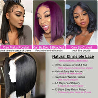 Thumbnail for Short Bob Straight 4X4 Lace Closure Wigs PrePlucked Baby Hair