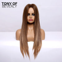 Thumbnail for Straight Brown Ombre Natural Hair Wigs -Heat Resistant
