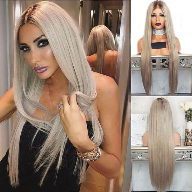 Ombre Platinum Blonde Bob Indian Lace Front Human Hair Wig
