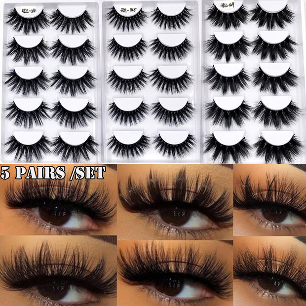 5Pairs/Set Faux Mink Hair False Eyelashes Wispy Criss