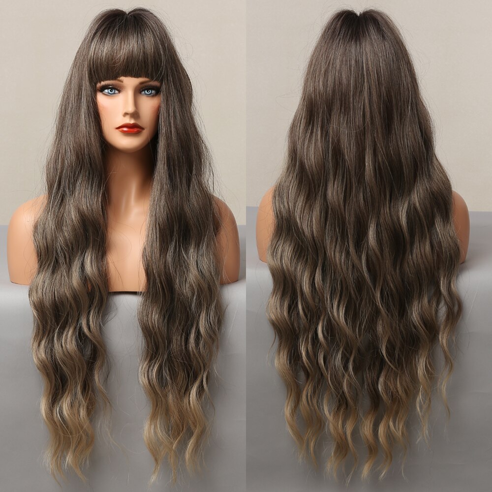 Ombre Brown Wigs With Full Bangs