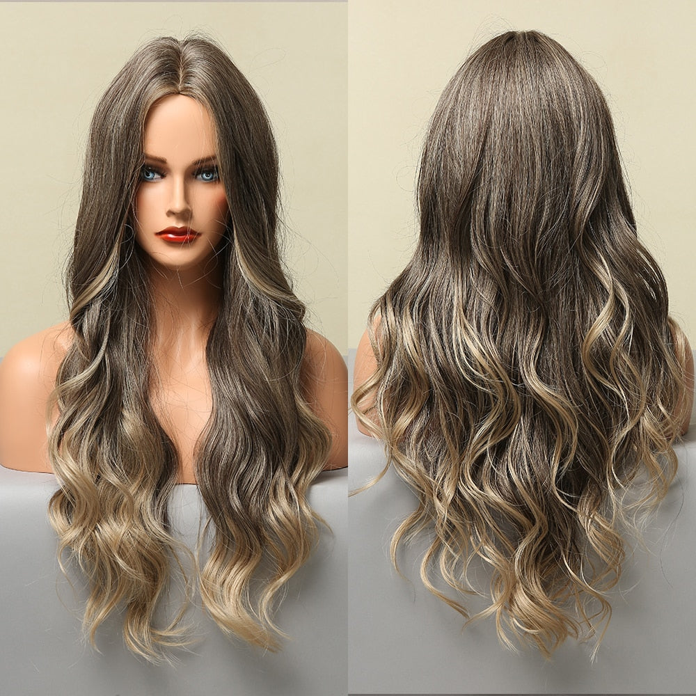 Ombre Brown Wigs With Full Bangs