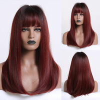 Thumbnail for Straight Wigs With Bangs Black to Brown Ombre Synthetic Wigs
