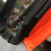 Dashiki Chiffon Material Dress With Orange Underlining Two Piece Set