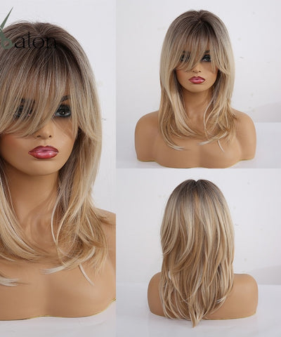 Layered Ombre Wigs With Bangs