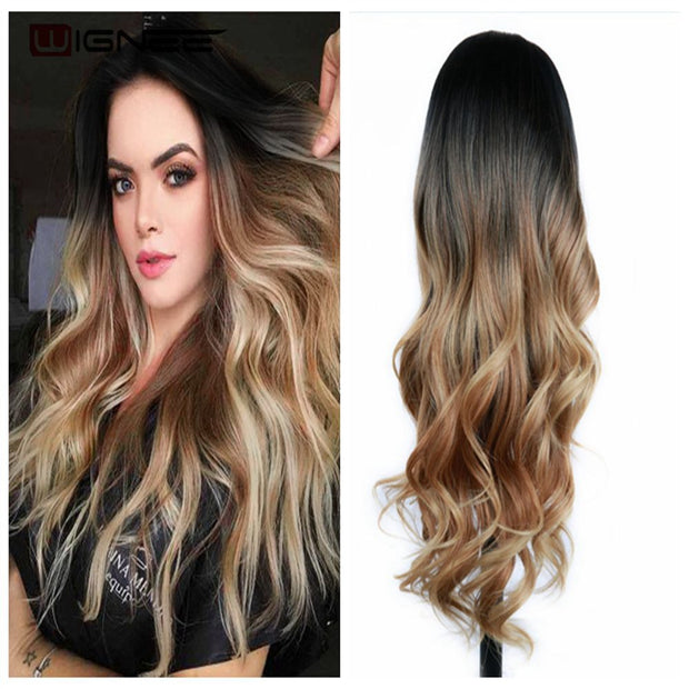 Long Wavy Natural Hair Temperature 3 Tone Ombre Brown Glueless