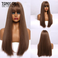 Thumbnail for Straight Brown Ombre Natural Hair Wigs -Heat Resistant