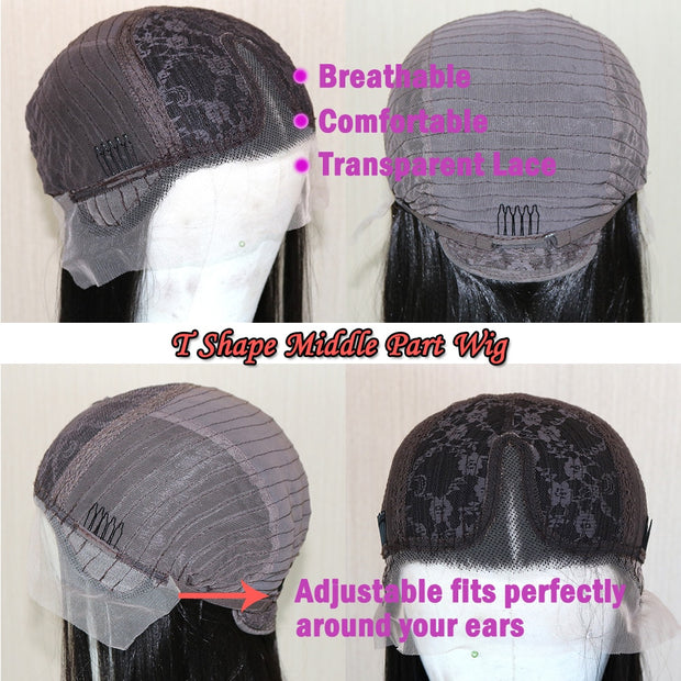 Glueless Yaki Straight  Lace Front Wigs- Natural Color
