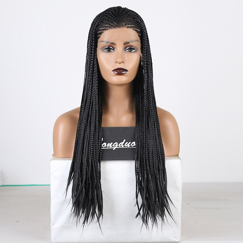 Side Part Braided Box Braids Wig Long Black Hair