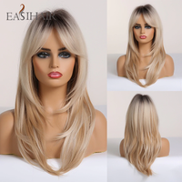 Thumbnail for Straight Wigs With Bangs Black to Brown Ombre Synthetic Wigs