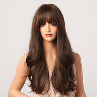 Thumbnail for Long Wavy Dark Brown Synthetic Wigs With Bangs