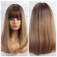Thumbnail for Straight Wigs With Bangs Black to Brown Ombre Synthetic Wigs